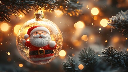 Poster - a glass Christmas ornament featuring a small Santa Claus figurine : Generative AI