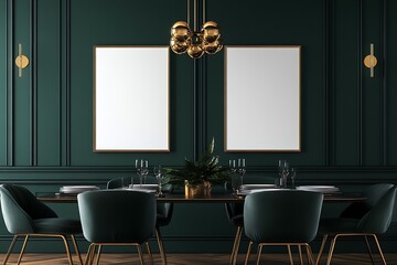 Poster - two vertical aspect ratio white plain framed poster hanging on a wall : Generative AI