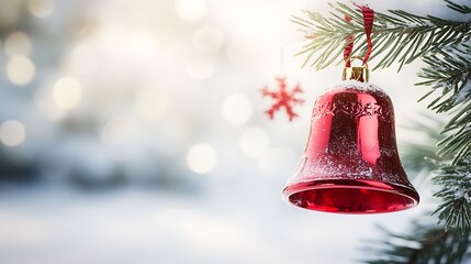 Poster - christmas bell wide white background Placed on the right side of the picture. : Generative AI