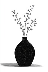 Minimal line art style black vase, isolated on white background.