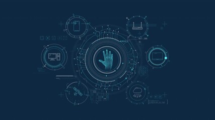 Wall Mural - infographics about protecting access to devices in animated diagram.