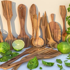 A Collection of Hand-Carved Wooden Kitchen Utensils