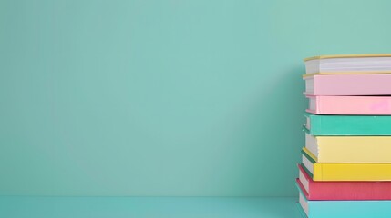 Wall Mural - A book is open on the table, with a white, blurred background and soft light. The pages of the book show colorful text in a high-definition photography style.