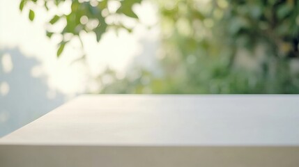 Aufkleber - Minimalist Eco-Friendly White Table Surface with Natural Green Bokeh Background