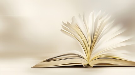 Wall Mural - A book is open on the table, with a white, blurred background and soft light. The pages of the book show colorful text in a high-definition photography style.
