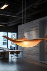 Wall Mural - Modern office interior with a unique, suspended, organic-shaped light fixture.