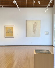 Aufkleber - Modern Art Gallery Interior with Abstract and Minimalist Artwork Displayed on White Walls