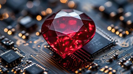 ruby on rails programming concept featuring ruby stone on microchip symbolizing the integration of t