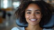 © Wiseman - smiling woman at dental clinic showcasing dental tools and bright healthy teeth