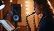 © ธนากร บัวพรหม - A young musician passionately playing the saxophone in a cozy studio with soft lighting.