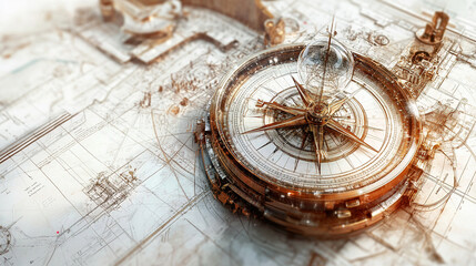 illustration close up of old rusty compass