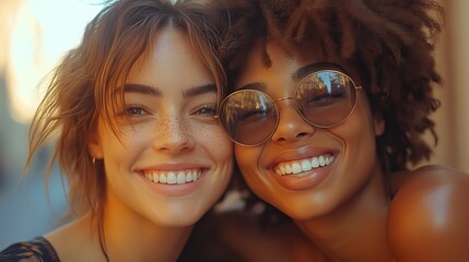 two women smiling and embracing representing love and happiness in lesbian relationship