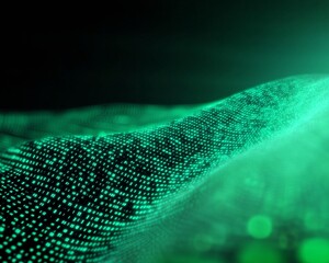 Leinwandbilder - Futuristic Digital Wave Background with Green Patterns Symbolizing Biohacking and Health Optimization