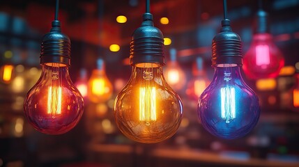 Wall Mural - vibrant floating lightbulbs symbolize innovative and creative thinking illuminating new ideas and possibilities.stock image