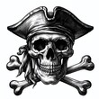 © Bas SketchEngraving - skull with crossbones underneath, symbolizing danger or pirate themes in bold detail sketch engraving.