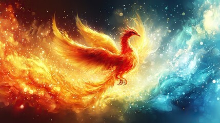 Wall Mural - vibrantof phoenix bird symbolizing the rise of powerful programming language framework set against d