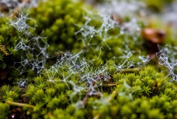 _ - Fine, web-like structures in moss colonies.