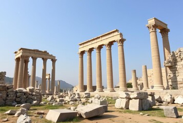 _ - The remains of an ancient temple or city, with broken column