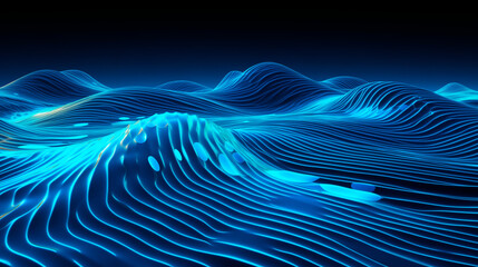 A serene representation of abstract water ripples features flowing waves in vivid blue, creating a sense of motion and tranquility across the digital canvas