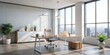 © BrilliantPixels - Modern Office Desk with City View, Interior Design, Minimalist, Office Furniture, Office Space, Cityscape , office decor