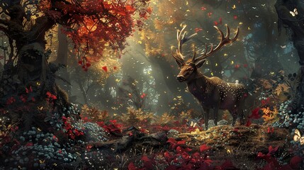 Wall Mural - Enchanted Forest: A Deer in the Autumn Light