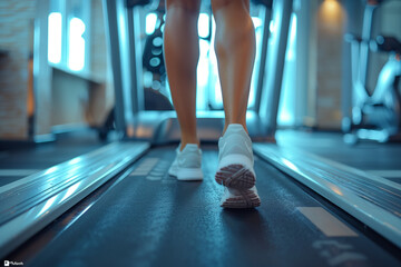 Female athlete walking on treadmill in a gym.