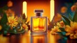 © Karnjanapat - Perfume Bottle with Yellow Flowers and Warm Lights
