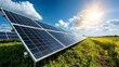 © maesarin - Expansive solar energy farm with large panels situated in a beautiful rural landscape highlighting the advancement of eco friendly and sustainable power technology