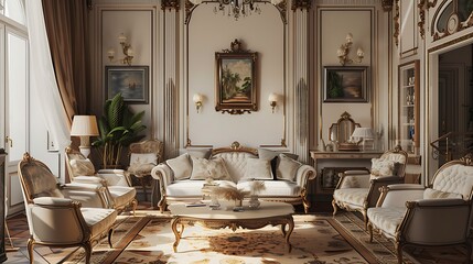 A classic lounge with intricate elements as well as vintage furniture