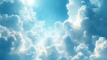 Wall Mural - a breathtaking view of a bright blue sky with fluffy white clouds and a shining sun.
