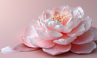 Sticker - A delicate pink flower with water droplets. AI.