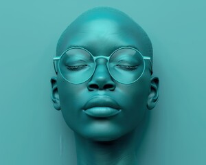 Poster - A person with eyes closed wearing round glasses. AI.