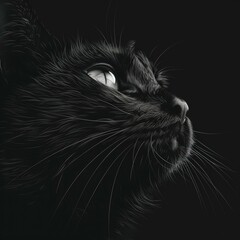 Canvas Print - A black cat with piercing eyes gazes into the distance. AI.