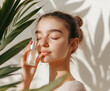 © carolina - young woman with flawless skin enjoys a tropical spa day surrounded by lush greenery. With a refreshing smile and natural makeup, she embodies wellness and femininity, highlighting fresh skincare and