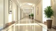 © Hungarian - A Luxurious Hallway with White Walls, Marble Floor, and Potted Plants