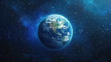 blue shining earth with stars and horizon in 3d cartoon rendering