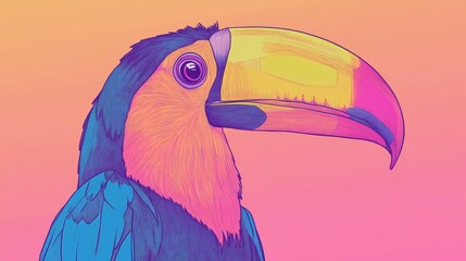 2D cartoon illustration of a toucan created in a continuous line style