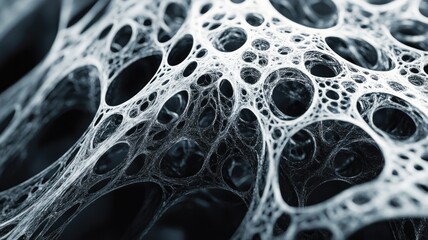 Abstract Close-Up of White, Interconnected Web-like Structure with Circular Openings
