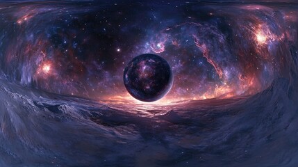 Wall Mural - 360 degree space background featuring a nebula and stars with a 3d cartoon rendering equirectangular