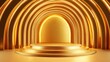 © VRVisionary - Golden backdrop featuring a stage podium for product display 3D rendering