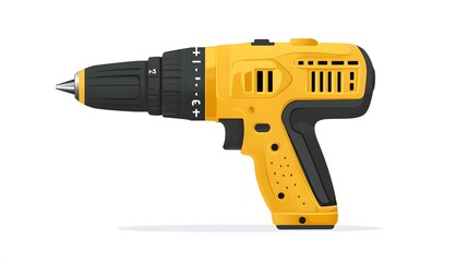 Wall Mural - Yellow cordless electronic screwdriver drill hand tool isolated white background. 