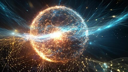 Poster - A glowing orb in space with a network of lines surrounding it