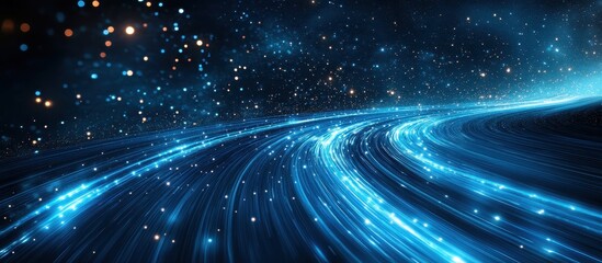 Wall Mural - Stunning Cosmic Light Trails in Deep Space with Glowing Stars and Vibrant Blue Nebulae Creating a Mesmerizing Galactic Scene