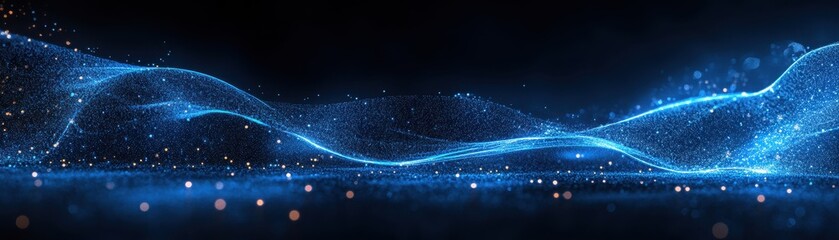 Wall Mural - futuristic abstract digital wave with glowing blue particles on a dark background