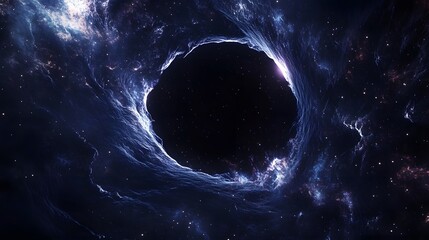 Wall Mural - Abstract black hole system over star field with event horizon, gravity singularity in outer space. 
