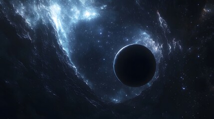 Wall Mural - Abstract black hole system over star field with event horizon, gravity singularity in outer space. 