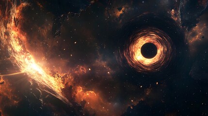 Wall Mural - Abstract black hole system over star field with event horizon, gravity singularity in outer space. 