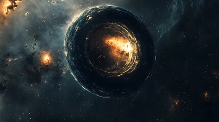 Wall Mural - Abstract black hole system over star field with event horizon, gravity singularity in outer space. 