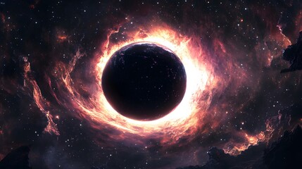 Wall Mural - Abstract black hole system over star field with event horizon, gravity singularity in outer space. 