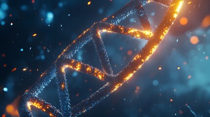 Wall Mural - Glowing DNA Strand with Blue and Orange Particles